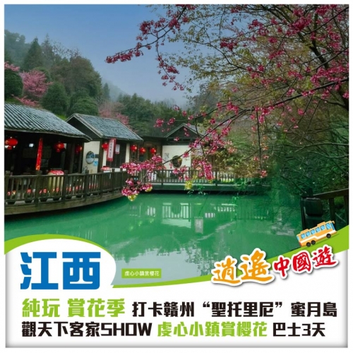 純玩 賞花季 穿越贛州千年古浮橋 觀天下客家SHOW 打卡贛州【聖托里尼】蜜月島 美食巴士3天