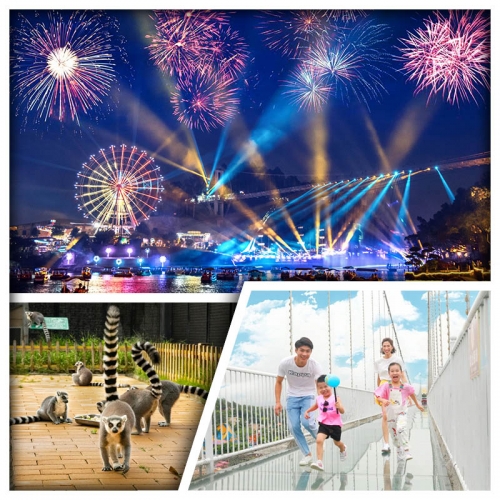 東莞隱賢山莊酒店、重本包門票打卡網紅玻璃橋、動物園、冰雪世界、觀賞實景水舞煙花秀梁祝純玩2天